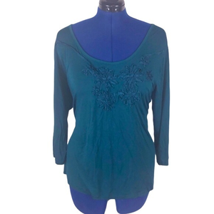 Bella Bird XXL‎ green ruffle boho ribbon scoop neck 3/4 length sleeve top